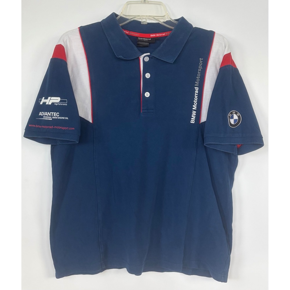 BMW Motorrad Motorsport Polo Shirt Mens Large Navy Blue Racing Team Advantec HP